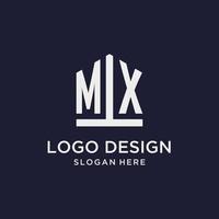 MX initial monogram logo design with pentagon shape style vector