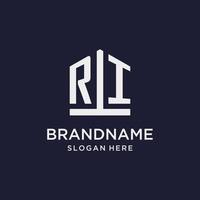 RI initial monogram logo design with pentagon shape style vector