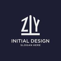 ZY initial monogram logo design with pentagon shape style vector