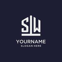 SW initial monogram logo design with pentagon shape style vector