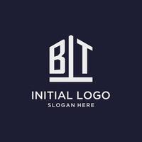 BT initial monogram logo design with pentagon shape style vector