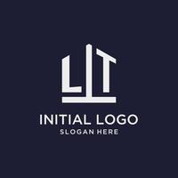 LT initial monogram logo design with pentagon shape style vector