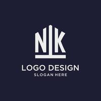 NK initial monogram logo design with pentagon shape style vector