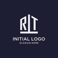 RT initial monogram logo design with pentagon shape style vector