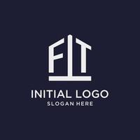 FT initial monogram logo design with pentagon shape style vector