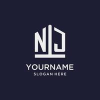 NJ initial monogram logo design with pentagon shape style vector