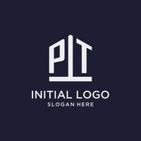 PT initial monogram logo design with pentagon shape style vector