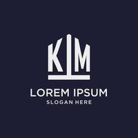 KM initial monogram logo design with pentagon shape style vector