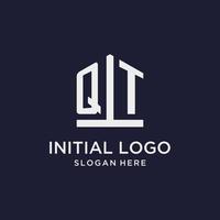 QT initial monogram logo design with pentagon shape style vector