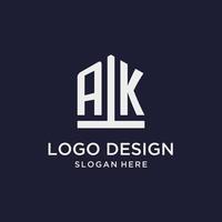AK initial monogram logo design with pentagon shape style vector