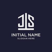 JS initial monogram logo design with pentagon shape style vector