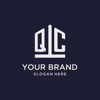 QC initial monogram logo design with pentagon shape style vector