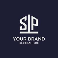 SP initial monogram logo design with pentagon shape style vector