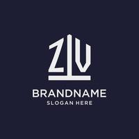 ZV initial monogram logo design with pentagon shape style vector