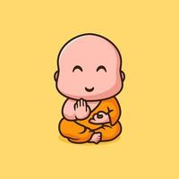 Cute Monk Meditation cartoon mascot logo vector