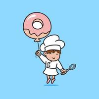 Cute chef cartoon logo, flat design style vector