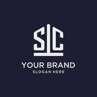 SC initial monogram logo design with pentagon shape style vector