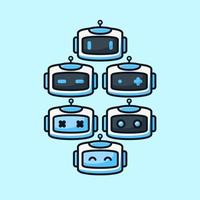 conjunto de iconos de robots. signo de bot de chat para el concepto de servicio de soporte. estilo de diseño plano vector