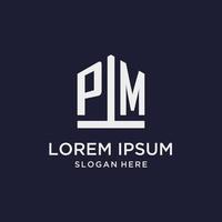 PM initial monogram logo design with pentagon shape style vector