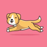 Cute run dog cartoon icon illustration. vector