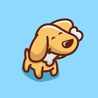 lindo perro con ilustración de icono de dibujos animados de hueso. vector