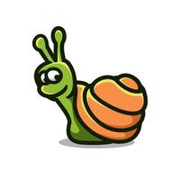 lindo personaje de dibujos animados de la mascota del caracol, estilo de diseño plano vector