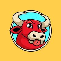 Badge cow mascot cartoon character, flat design style vector