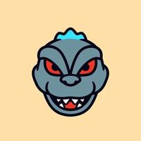 Godzilla face cartoon mascot, flat design style vector