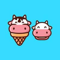 Ice cream cow cartoon mascot logo, flat design style vector