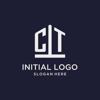 CT initial monogram logo design with pentagon shape style vector