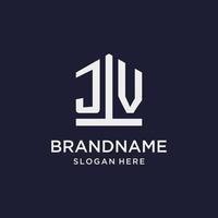 JV initial monogram logo design with pentagon shape style vector