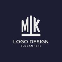 MK initial monogram logo design with pentagon shape style vector