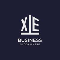 XE initial monogram logo design with pentagon shape style vector