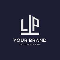 LP initial monogram logo design with pentagon shape style vector