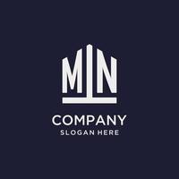 MN initial monogram logo design with pentagon shape style vector