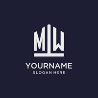 MW initial monogram logo design with pentagon shape style vector