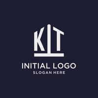 KT initial monogram logo design with pentagon shape style vector