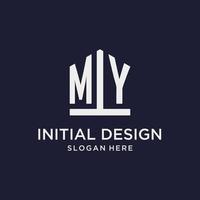 MY initial monogram logo design with pentagon shape style vector