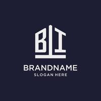 BI initial monogram logo design with pentagon shape style vector