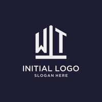 WT initial monogram logo design with pentagon shape style vector