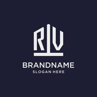 RV initial monogram logo design with pentagon shape style vector