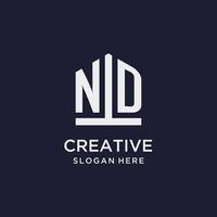 ND initial monogram logo design with pentagon shape style vector