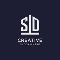SD initial monogram logo design with pentagon shape style vector
