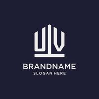 UV initial monogram logo design with pentagon shape style vector