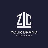 ZC initial monogram logo design with pentagon shape style vector