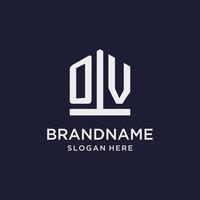 OV initial monogram logo design with pentagon shape style vector