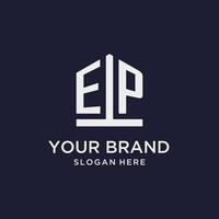 EP initial monogram logo design with pentagon shape style vector