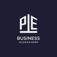 PE initial monogram logo design with pentagon shape style vector