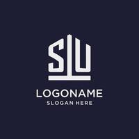 SU initial monogram logo design with pentagon shape style vector