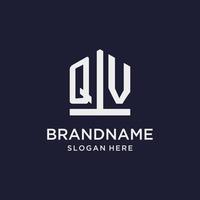 QV initial monogram logo design with pentagon shape style vector